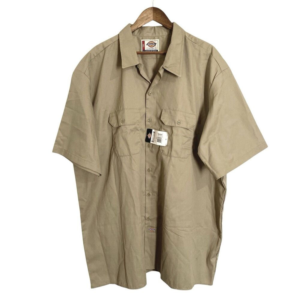 Dickies Shirt Mens 3XL 3X Tan Beige Button Front Short Sleeve Utility Workwear